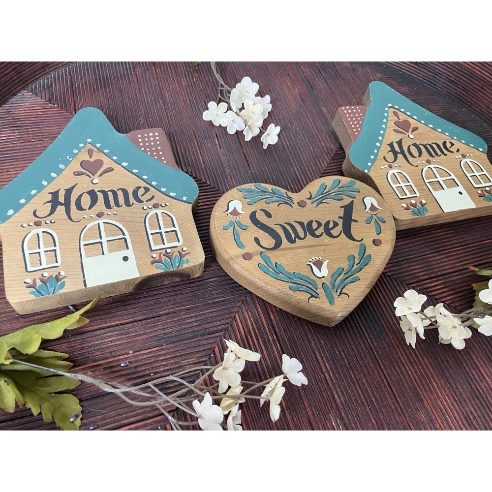 Vintage Home Interior Wooden Green Home Sweet Home House Heart Wall Decor 3 Pcs